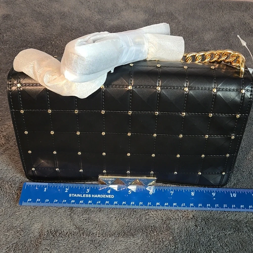 Rebecca Minkoff Black Quilted Shoulder Bag with Gold Studs
